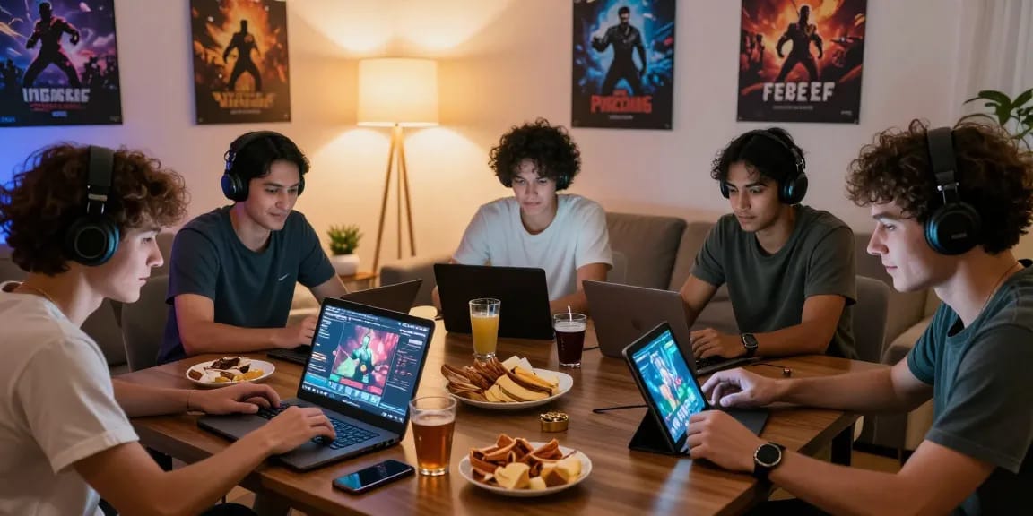 Playing free porn games in a cozy living room with friends on multiple devices.