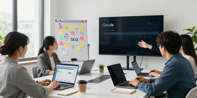 Diverse team analyzing instant indexing strategies in a modern digital marketing workspace.