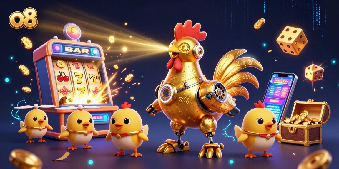 o8 offers exciting ways to win with a golden rooster robot and vibrant casino elements.