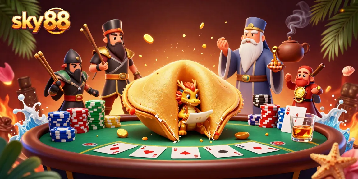 Stake your claim at sky88 with a vibrant scene of fortune, chips, and dramatic casino action.