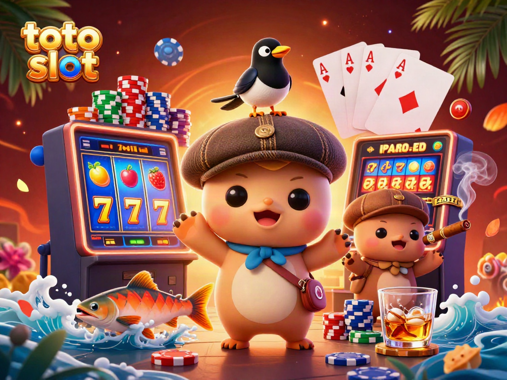 Play and win exciting jackpots with toto slot in this vibrant 3D casino scene.