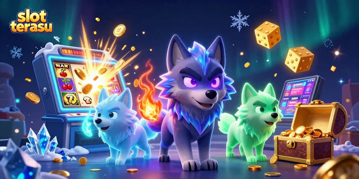 Experience thrilling wins with slot terbaru surrounded by lively 3D wolves and slot symbols.