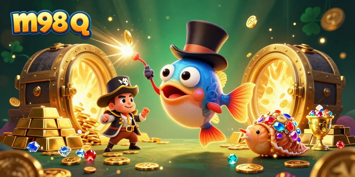 Join the exciting winning action at m98 q with glowing treasures and sea creatures in an animated underwater casino.
