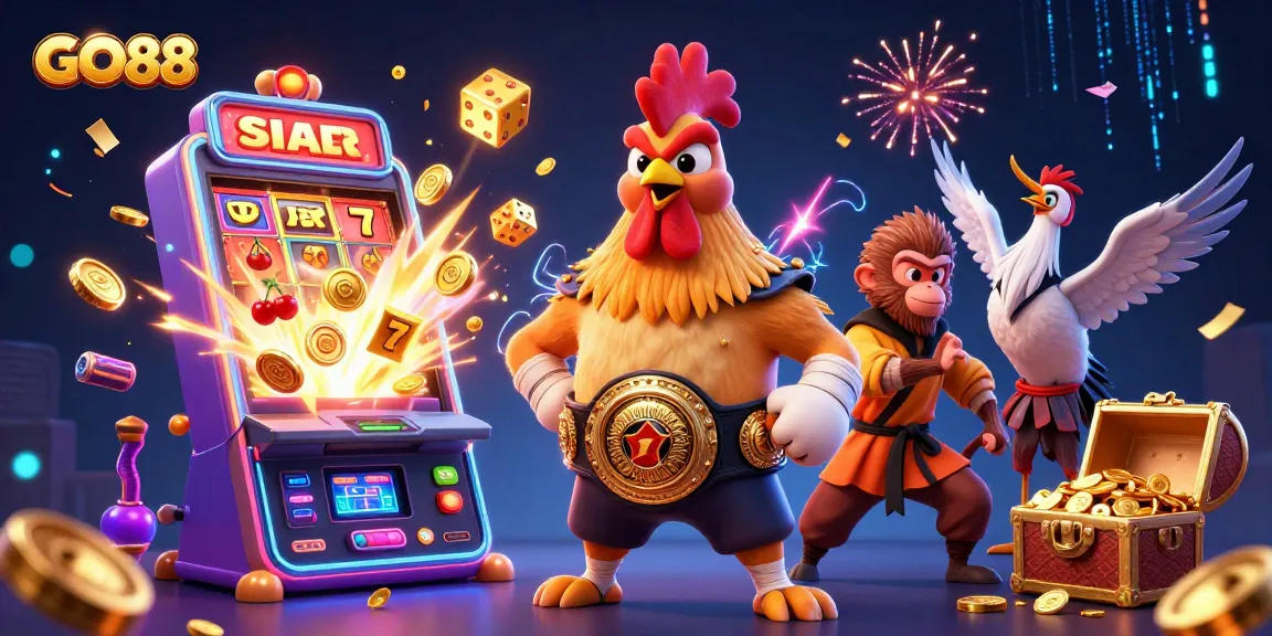 Experience the electrifying world of GO88 with colorful slot machines and dynamic gaming elements.