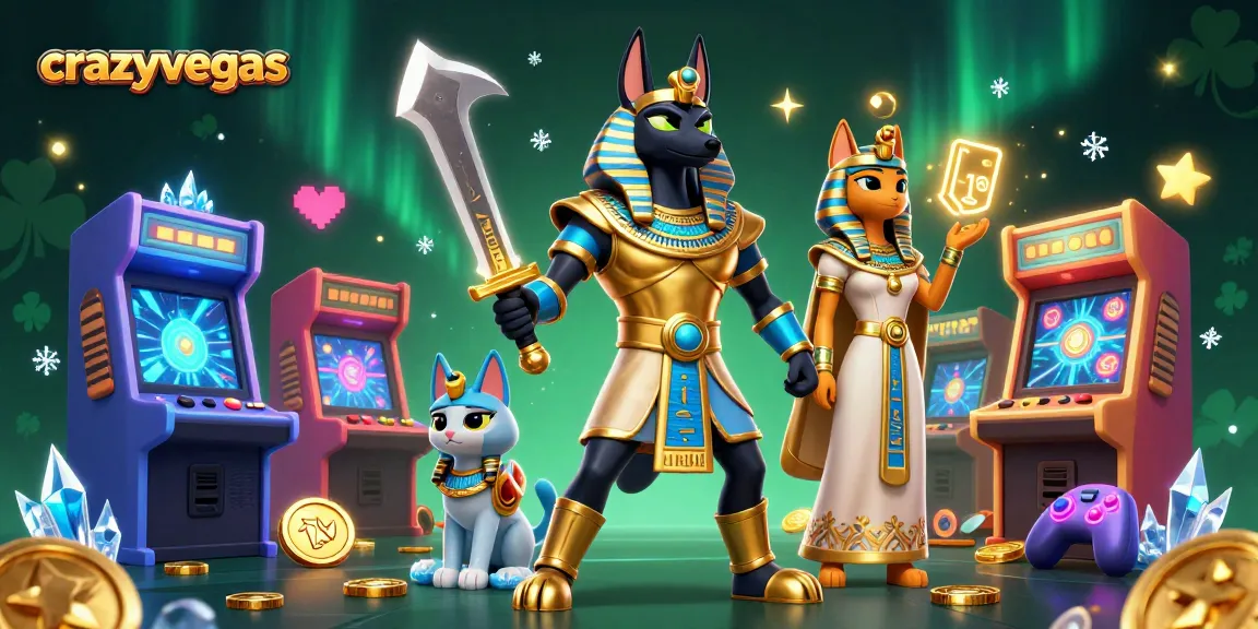 Experience thrilling gameplay with crazyvegas featuring Anubis and Bastet amidst vibrant casino elements.