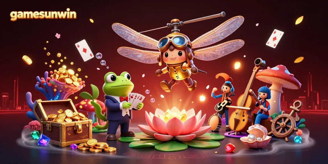 Experience immersive gameplay with gamesunwin at a thrilling lily pad casino scene featuring animated characters in action.